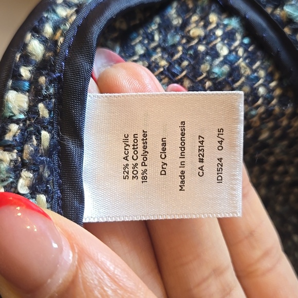 Talbots Tweed Italian Frabric Long Woven Collarless Button Snap Cotton Jacket - Picture 17 of 17